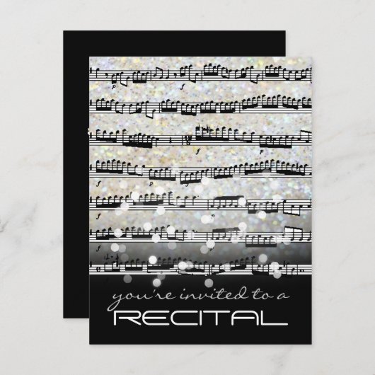 音楽の黒と白の音符の発表会招待状 招待状 (正面/裏面)