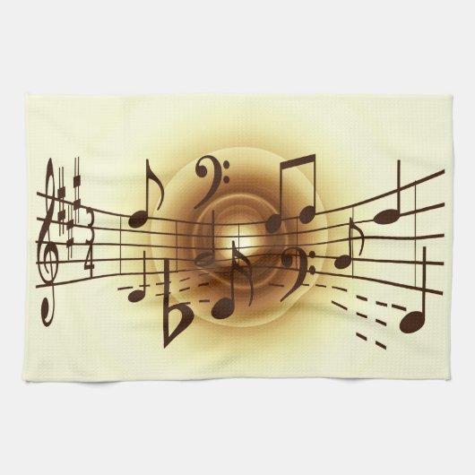 音楽はイラストレーションに注意します キッチンタオル (横)
