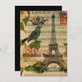 音楽はツバキのフランス人のパリエッフェル塔に注意します 招待状 (正面/裏面)