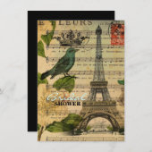 音楽はパリフランスのな植物のエッフェル塔に注意します 招待状 (正面/裏面)