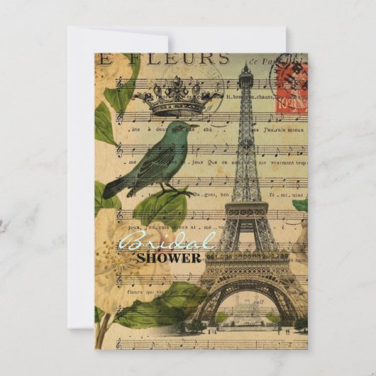 音楽はパリフランスのな植物のエッフェル塔に注意します 招待状 (正面)