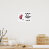 音楽はライフ、ハートプリント、音楽引用文、音楽 ポスター (キッチン)