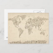 音楽は世界の地図に注意します ポストカード (正面/裏面)