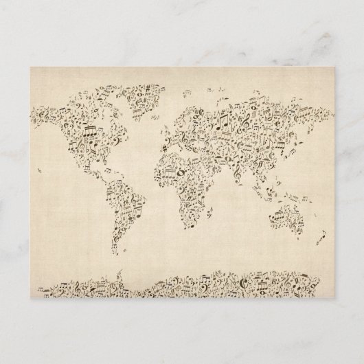 音楽は世界の地図に注意します ポストカード (正面)