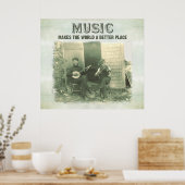 音楽は世界をより良い場所のヴィンテージ写真にする ポスター (キッチン)