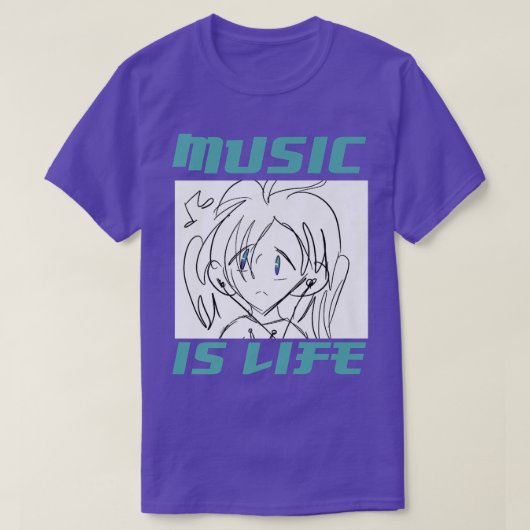 音楽は人生のアニメ Tシャツ (デザイン正面)