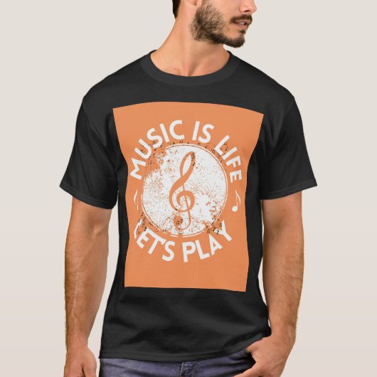 音楽は人生 – 遊びましょう Tシャツ (正面)