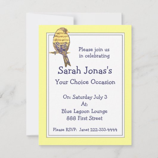 音楽は私の与え心の翼と鳥 招待状 (裏面)