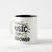 音楽は私の超出力の赤くおよび黄色のデザインのマグです ツートーンマグカップ (正面左)