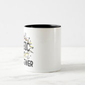 音楽は私の超出力の赤くおよび黄色のデザインのマグです ツートーンマグカップ (中央)