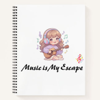 音楽は私の逃避 可愛いアニメの女の子 バイオリン ノートブック