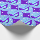 音楽は青い円の星の紫色のパーソナライズに注意します ラッピングペーパー (角)