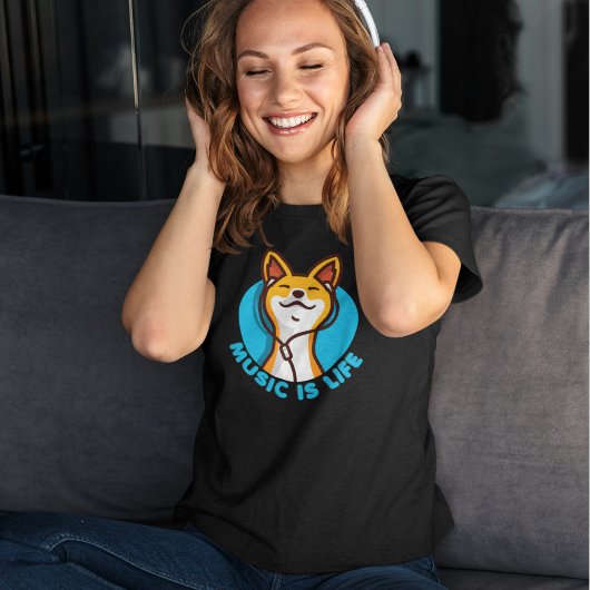 音楽はLife Cartoon Basenji Tシャツ