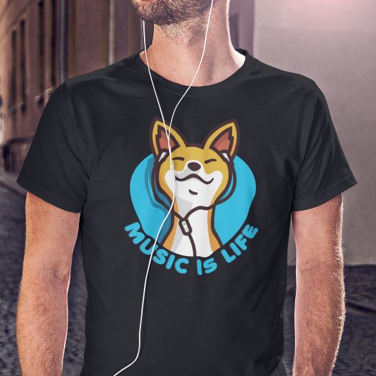音楽はLife Cartoon Basenji Tシャツ