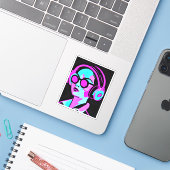 音楽へのヘッドフォン妨害の女性 シール (ノートパソコンとiPhone)