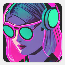 音楽へのヘッドフォン妨害の女性 スクエアシール