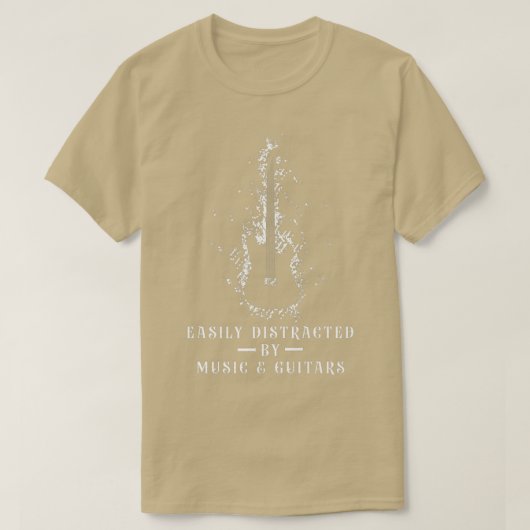 音楽やギターに簡単に気を散らすギターの愛 Tシャツ (デザイン正面)