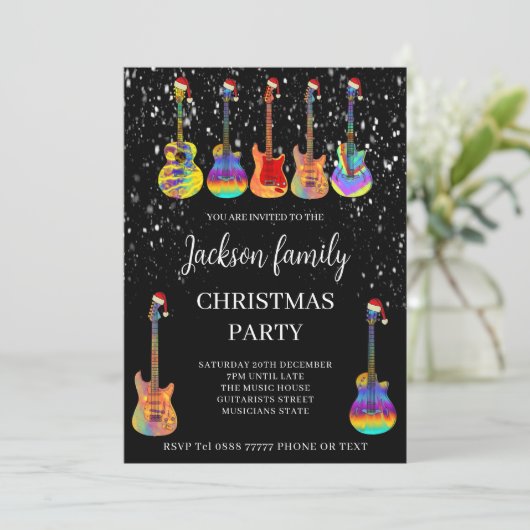 音楽をテーマにしたギタークリスマスパーティの招待状 招待状 (スタンド正面)