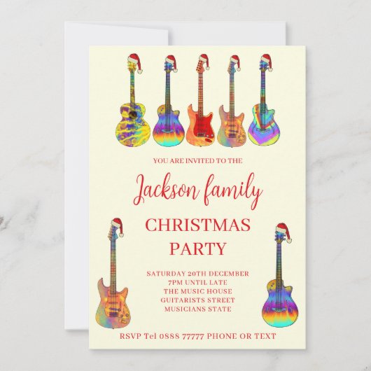 音楽をテーマにしたギタークリスマスパーティの招待状 招待状 (正面)