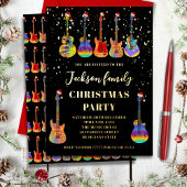 音楽をテーマにしたギタークリスマスパーティーブラックと金ゴールド 箔シーズンカード
