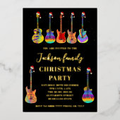 音楽をテーマにしたギタークリスマスパーティーブラックと金ゴールド 箔シーズンカード (正面)