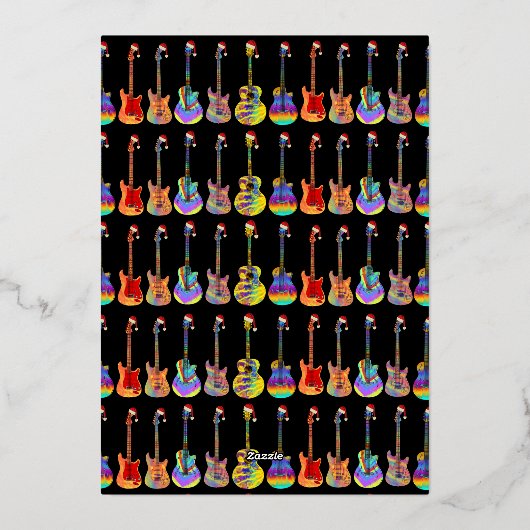 音楽をテーマにしたギタークリスマスパーティーブラックと金ゴールド 箔シーズンカード (裏面)