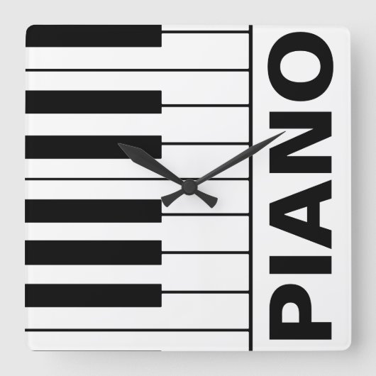 音楽をテーマにしたピアノ鍵 スクエア壁時計 (正面)