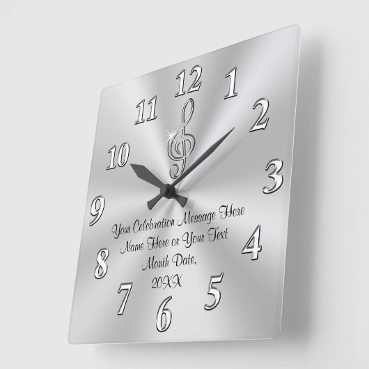 音楽をテーマにした壁時計、シルバートレブルクレフ、 音符記号デコール スクエア壁時計 (傾斜)