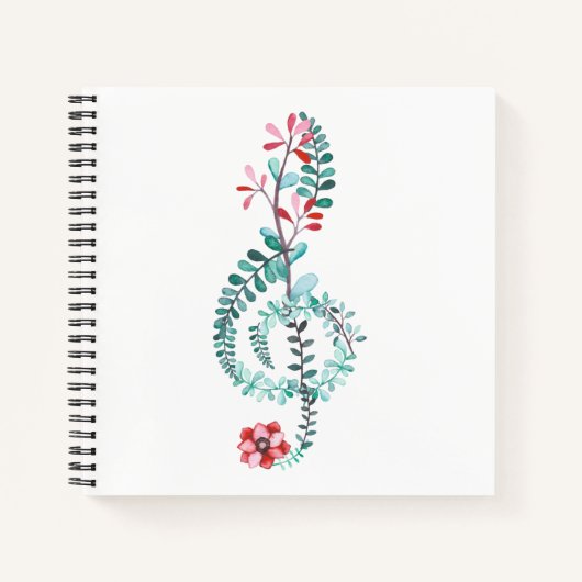 音楽をテーマにした水の色のトレブルクレフ、 音符記号 ノートブック (正面)