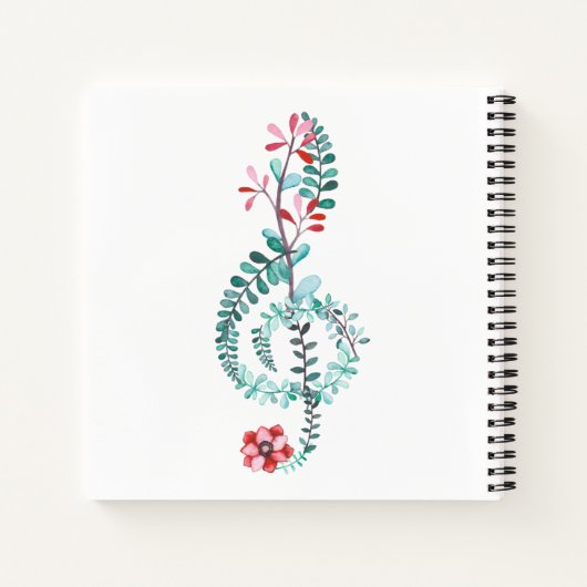 音楽をテーマにした水の色のトレブルクレフ、 音符記号 ノートブック (裏面)