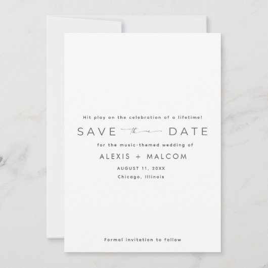 音楽をテーマにした結婚式の写真 Save the Date セーブザデート (裏面)