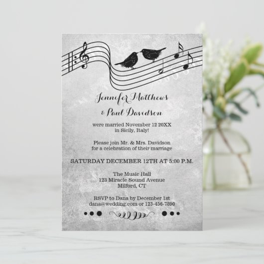 音楽をテーマにした結婚式後または結婚式写真招待状 招待状 (スタンド正面)
