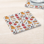 音楽をテーマカッコいいにしたバンジョドラムギター・バイオリンもっと スクエアペーパーコースター (アングル)