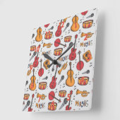 音楽をテーマカッコいいにしたバンジョドラムギター・バイオリンもっと スクエア壁時計 (傾斜)