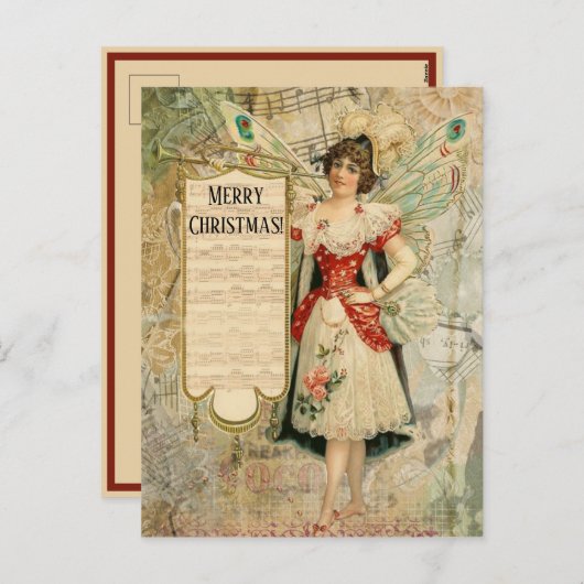 音楽をビクトリアン発表するクリスマスの妖精 シーズンポストカード (正面/裏面)