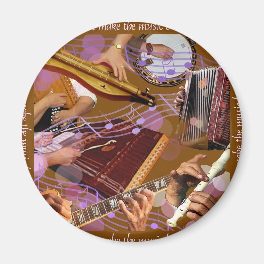 音楽を作る手…幸せを作る(茶色) マグネット (正面)