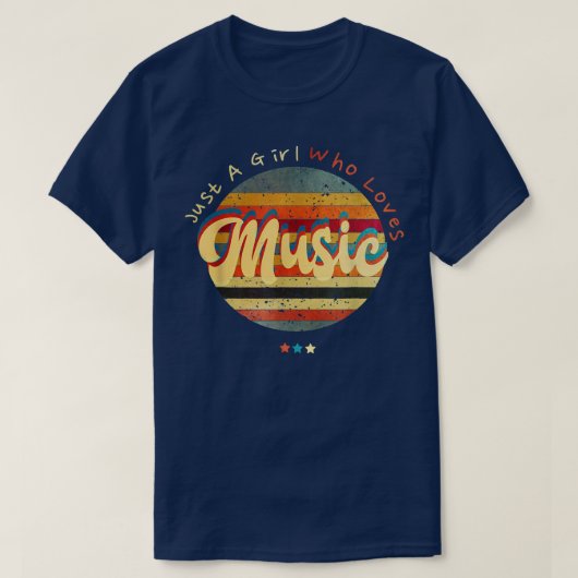 音楽を愛する女の子カッコいいレトロ1490 Tシャツ (デザイン正面)