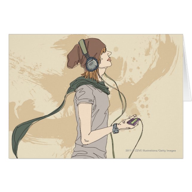 音楽を聞いている若い女性 (正面横)