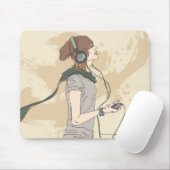 音楽を聞いている若い女性 マウスパッド (マウス)
