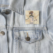 音楽を聞いている若い女性 缶バッジ (インサイチュ)