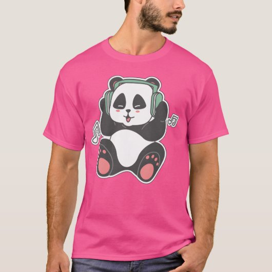 音楽を聴くパンダの友達 Tシャツ (正面)