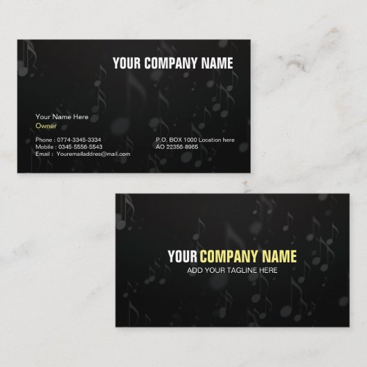 音楽アーティスト用の黒い名刺，ミュージシャン 名刺 (正面/裏面)