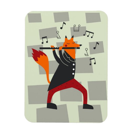 音楽アート キツネとフルート マグネット (縦)