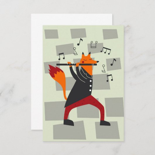 音楽アートAキツネとフルート サンキューカード (正面/裏面)