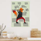 音楽アートAキツネとフルート ポスター (キッチン)