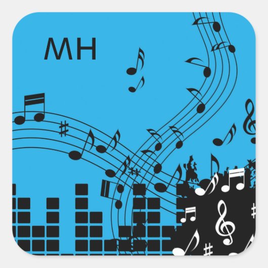 音楽イラストレーションカスタムモノグラムシール スクエアシール (正面)