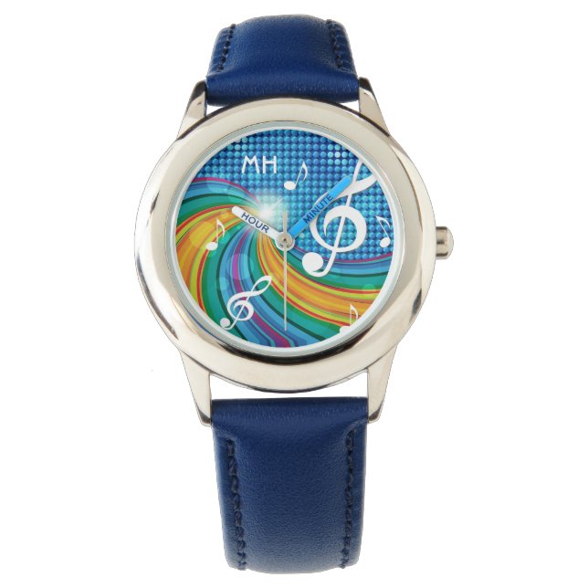 音楽イラストレーションカスタムモノグラム時計 腕時計 (正面)