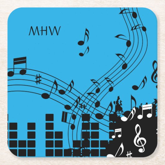 音楽イラストレーションカスタムモノグラム紙コースター スクエアペーパーコースター (正面)