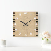 音楽インスパイアヴィンテージ スクエア壁時計 (ホーム)