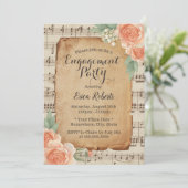 音楽エレガント婚約パーティヴィンテージフローラ 招待状 (スタンド正面)